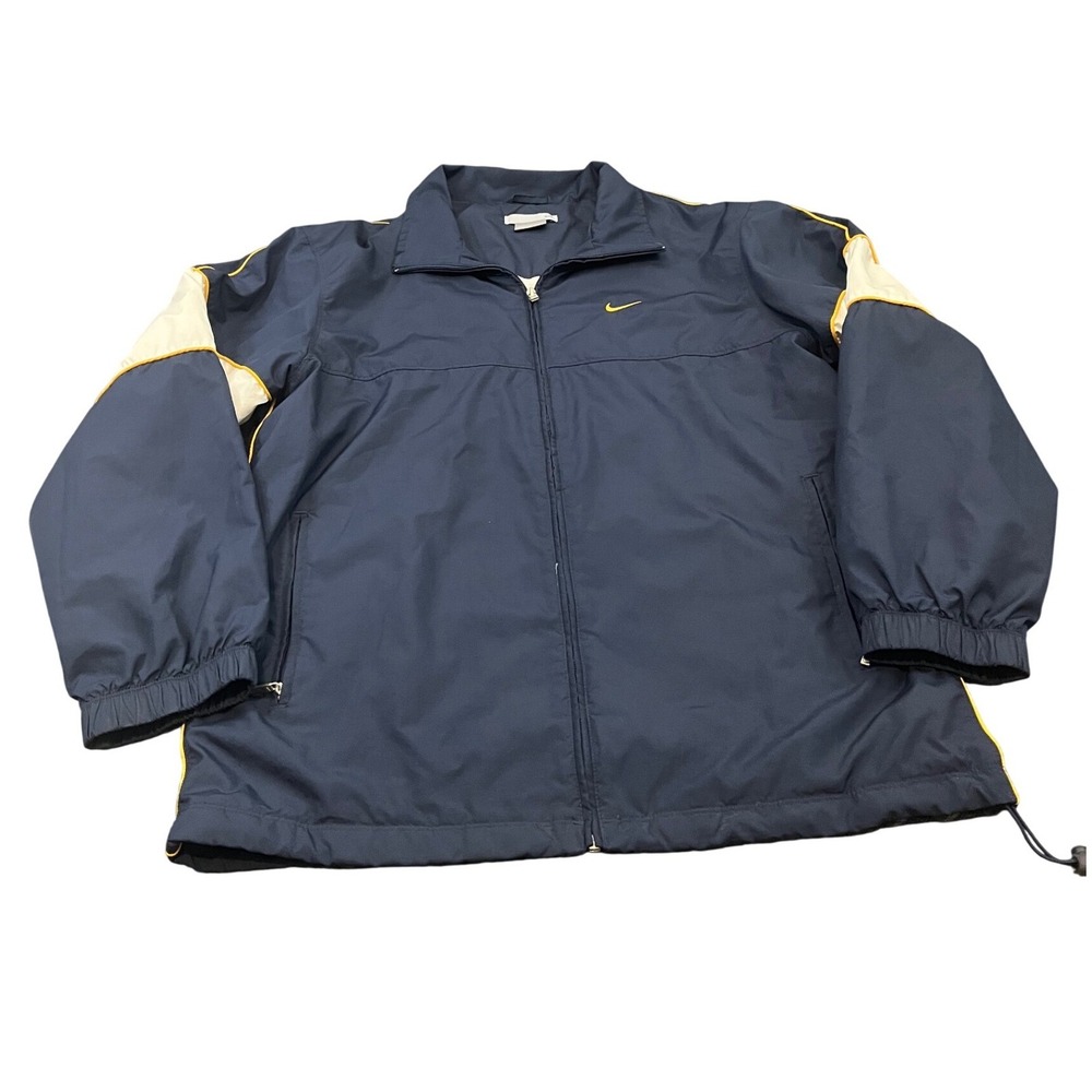 y2k Nike Windbreaker Jacket Medium Navy Blue Yellow Full‎ Zip Colorblock Vintage